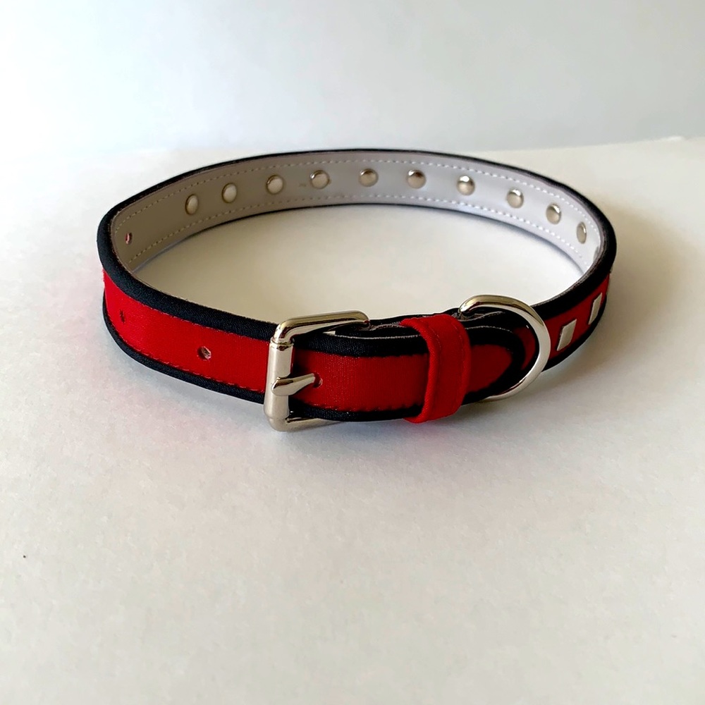 Red/Black Trim Square Metal Studs Dog Collar NWOT